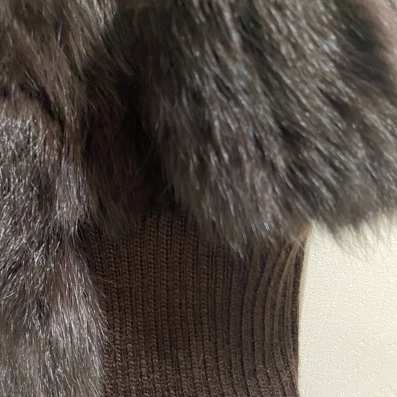 Dark Chocolate Brown Rabbit Fur Vest with Knit ribbed sides - Picture 4 of 8